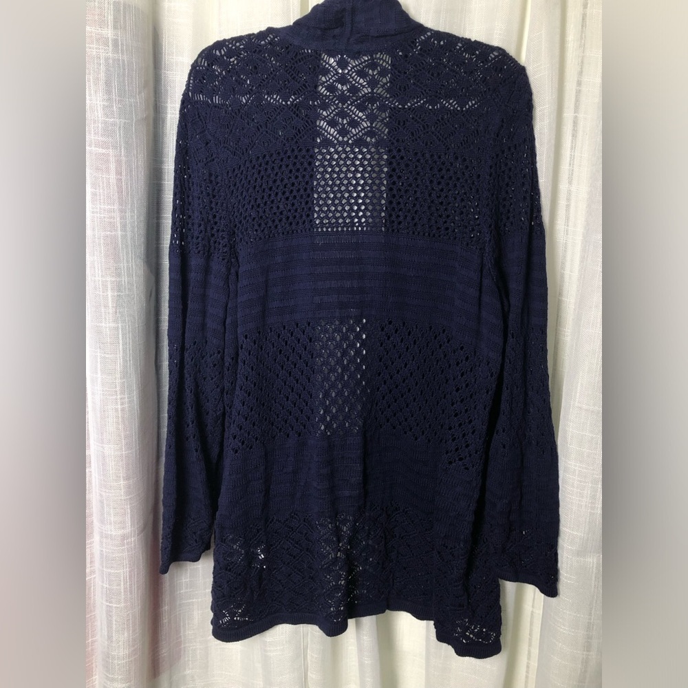 Navy Open-Knit Crochet Women's Sweater size 14 NWOT - Picture 9 of 11